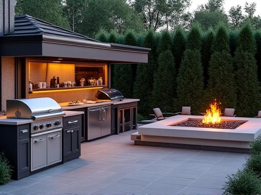 Outdoor kitchen and firepit design